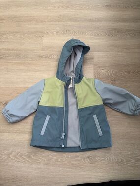 Little Me Colorblock Hooded Raincoat in Blue, Green & Light Blue